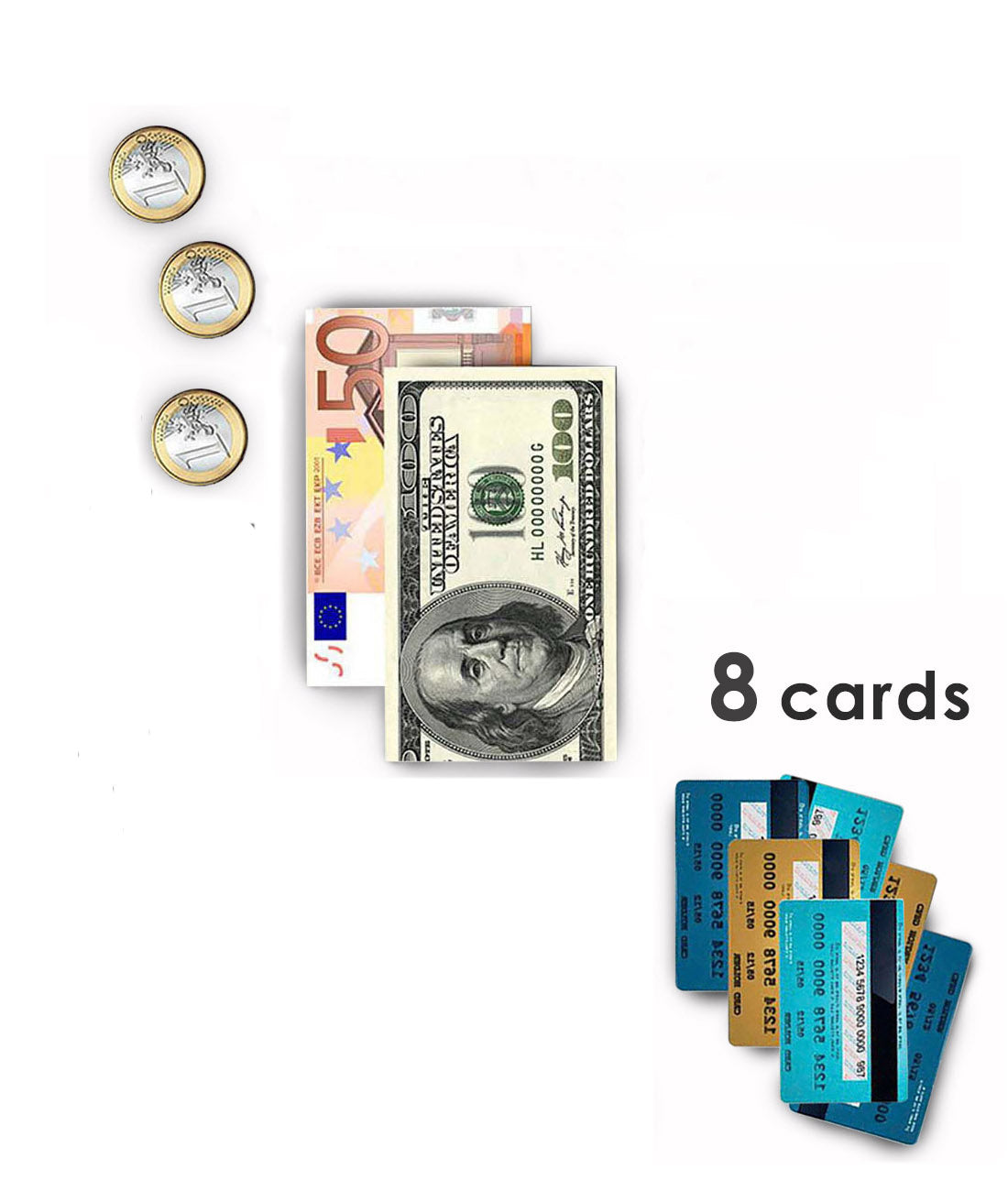Billetera de tarjetas, billetes y monedas "CAPACIUS"